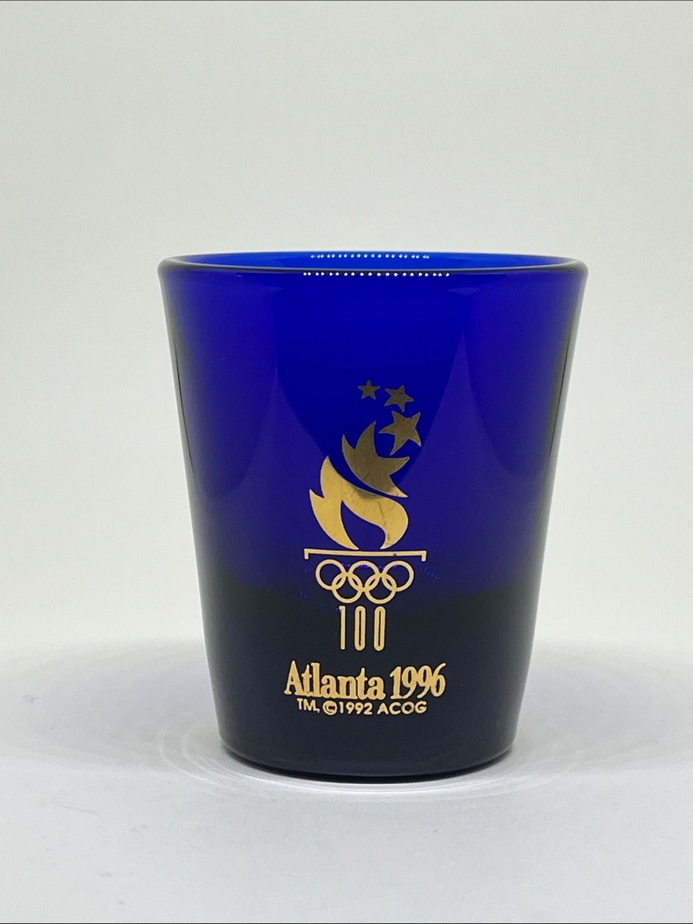 Atlanta 1996 Commemorative Cobalt Blue Shot Glass